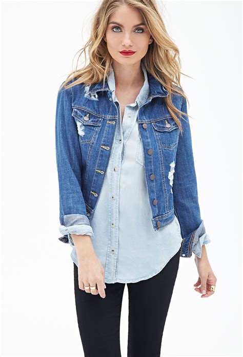 distressed denim jacket forever 21.